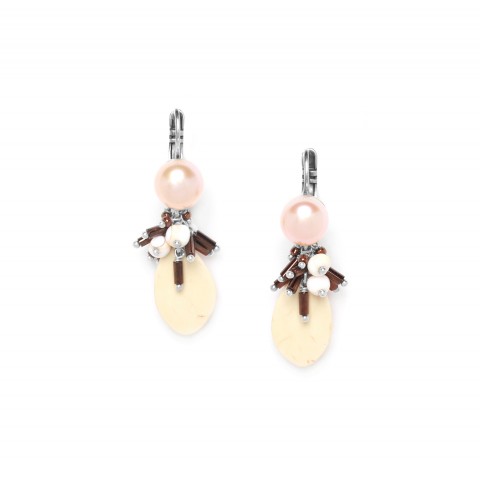 Серьги из кокоса,жемчуга и розового кварца  12--75382